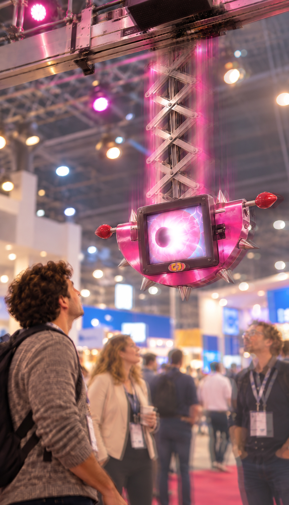 Suspended interactive installation in motion at an exhibition