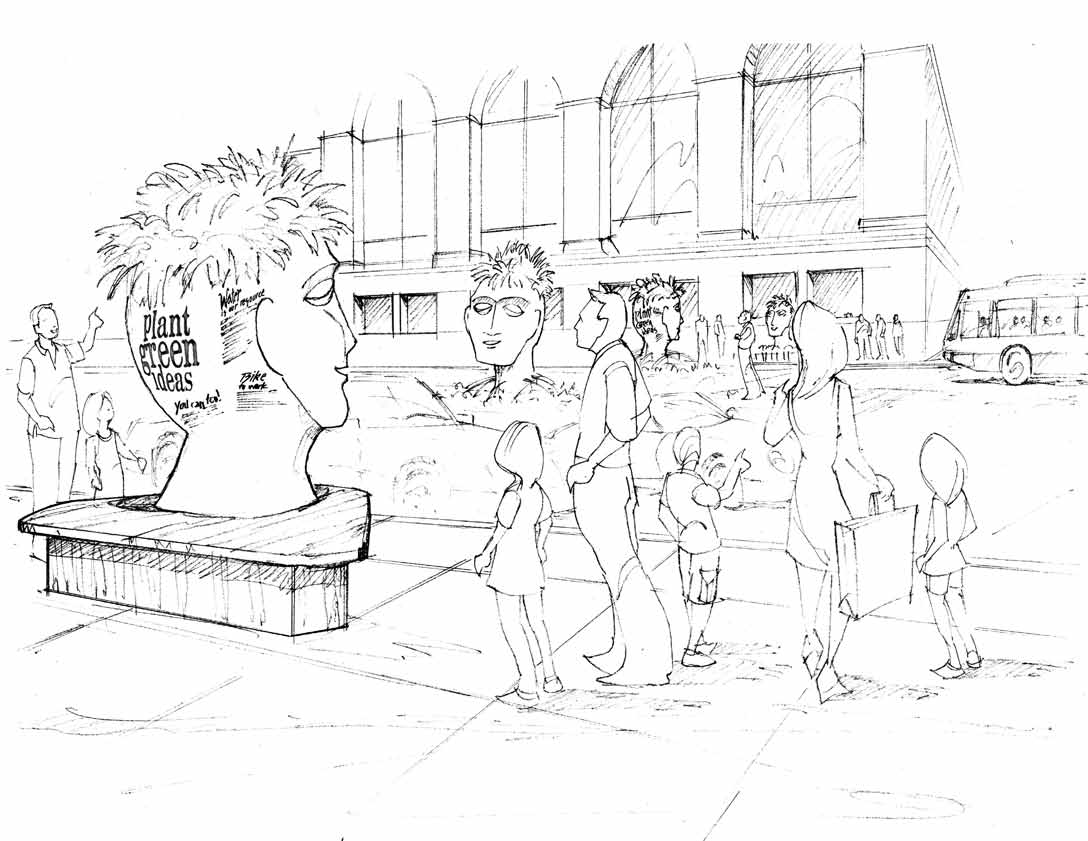 Early concept sketch of Plant Green Ideas in a park setting